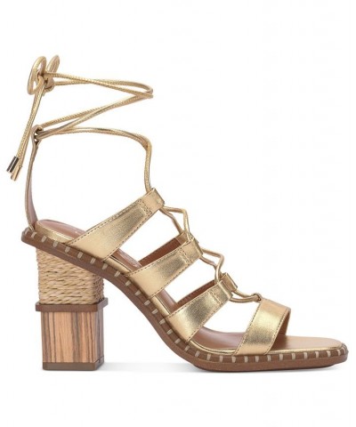 Women's Lonor Lace-Up Ankle-Tie Sandals Gold $60.00 Shoes