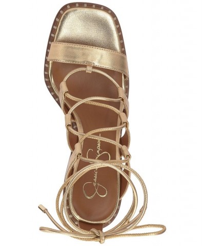 Women's Lonor Lace-Up Ankle-Tie Sandals Gold $60.00 Shoes