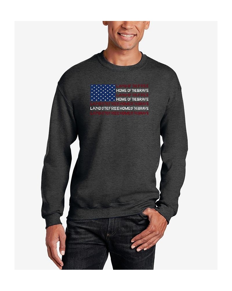 Men's Land of the Free American Flag Word Art Crew Neck Sweatshirt Gray $29.49 Sweatshirt