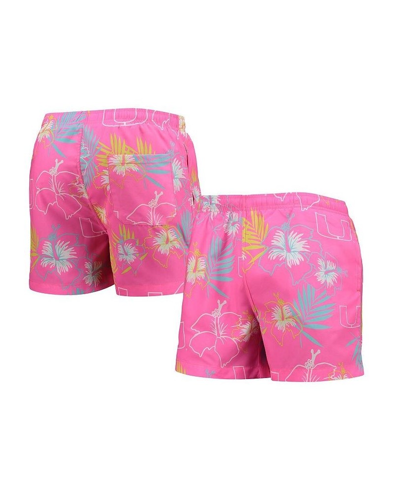 Men's Pink Miami Hurricanes Neon Floral Swim Trunks $27.60 Swimsuits