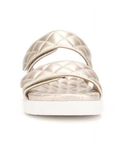 Women's Reeves Quilted Two Band Flat Sandals Gold $43.35 Shoes