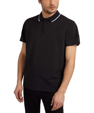 Men's Logo Taped Tipped Collar Polo Shirt Black $29.99 Polo Shirts