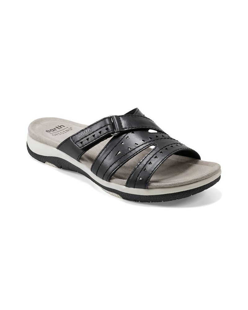 Women's Suella Strappy Casual Slip-on Flat Sandals Black $39.50 Shoes