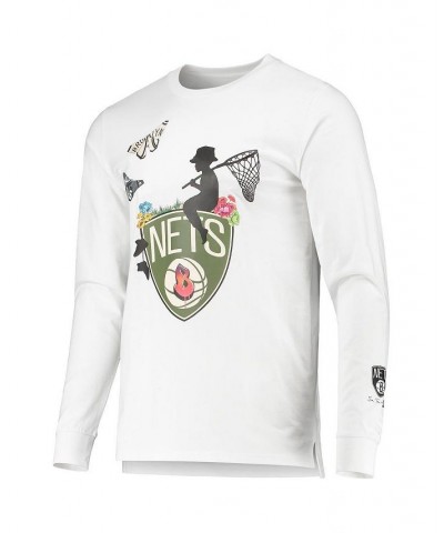 Men's White Brooklyn Nets Sue Tsai Long Sleeve T-shirt $45.00 T-Shirts