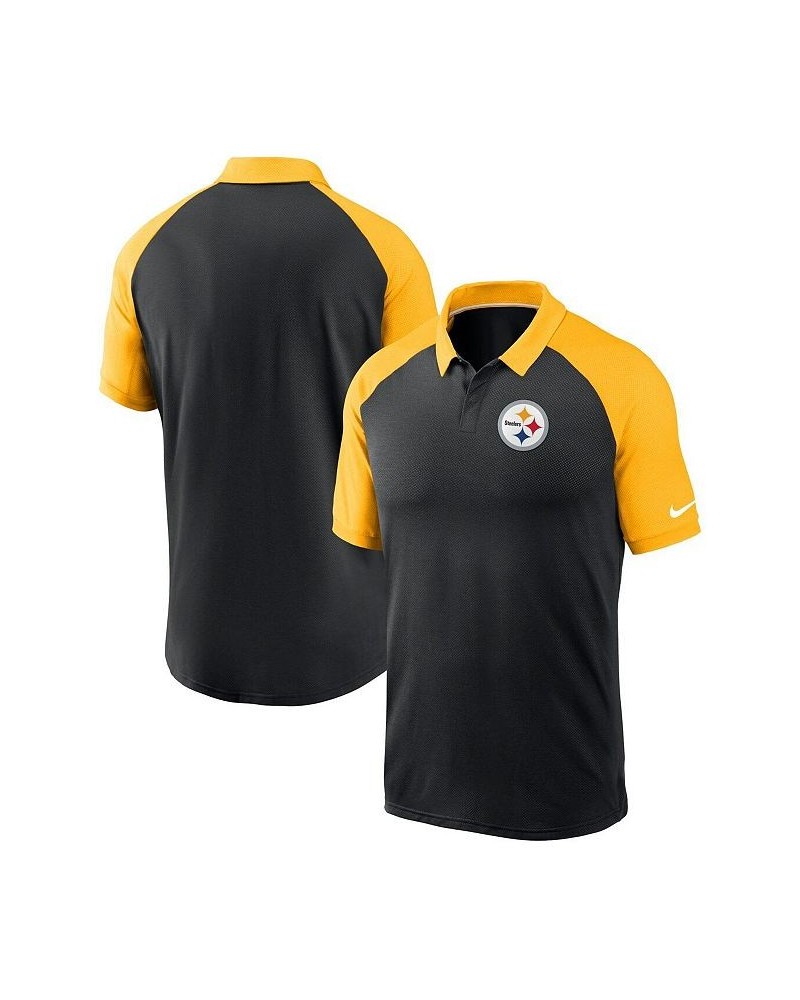 Men's Black Pittsburgh Steelers Raglan Tri-Blend Performance Polo Shirt $37.60 Polo Shirts