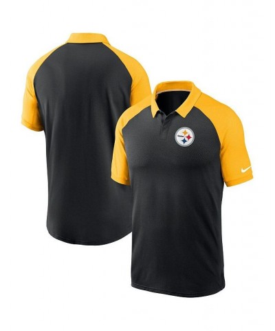 Men's Black Pittsburgh Steelers Raglan Tri-Blend Performance Polo Shirt $37.60 Polo Shirts