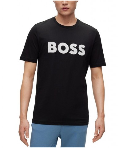 BOSS Men's Cotton-Jersey Regular-Fit Logo Applique T-shirt Black $40.48 T-Shirts