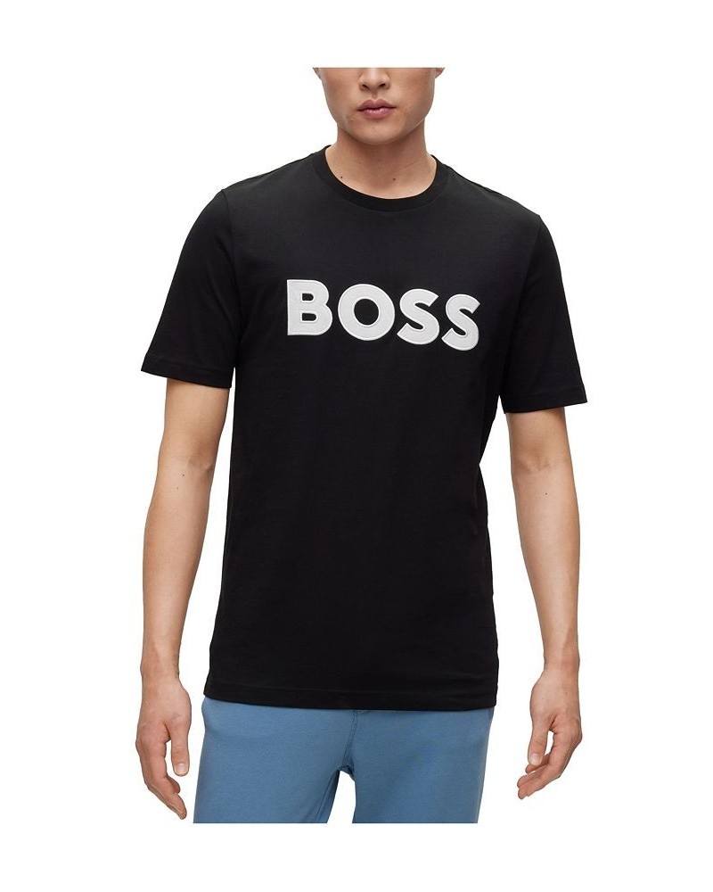 BOSS Men's Cotton-Jersey Regular-Fit Logo Applique T-shirt Black $40.48 T-Shirts