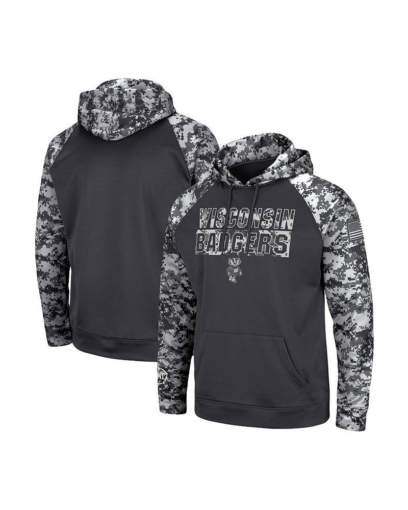 Men's Charcoal Wisconsin Badgers OHT Military-Inspired Appreciation Digi Camo Big and Tall Pullover Hoodie $33.75 Sweatshirt