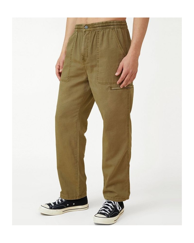 Men's Slim Fit Elastic Worker Pants Brown $26.40 Pants