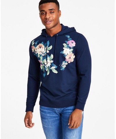 Men's Andres Regular-Fit Floral-Print Hoodie Blue $21.56 Sweatshirt