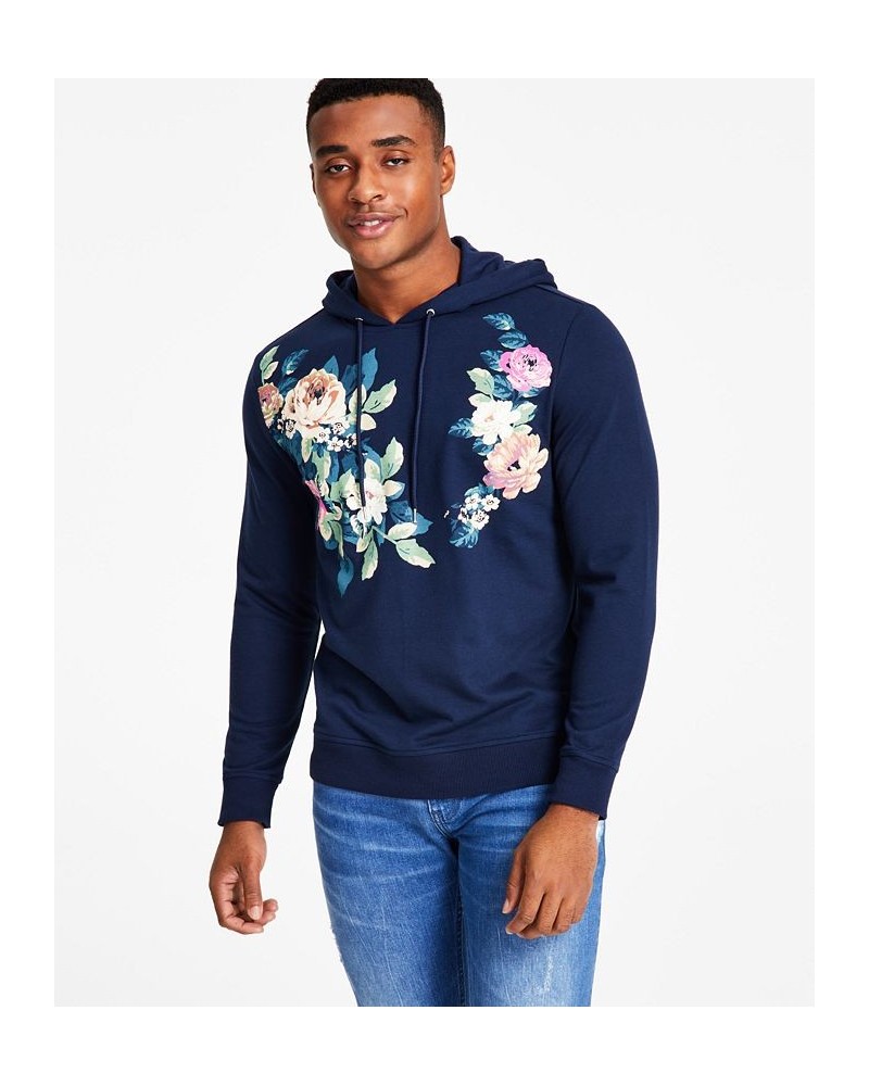 Men's Andres Regular-Fit Floral-Print Hoodie Blue $21.56 Sweatshirt