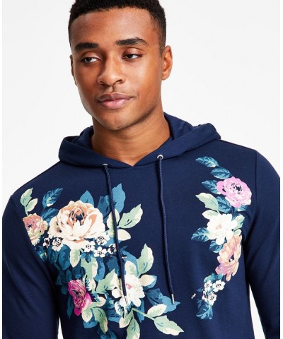 Men's Andres Regular-Fit Floral-Print Hoodie Blue $21.56 Sweatshirt