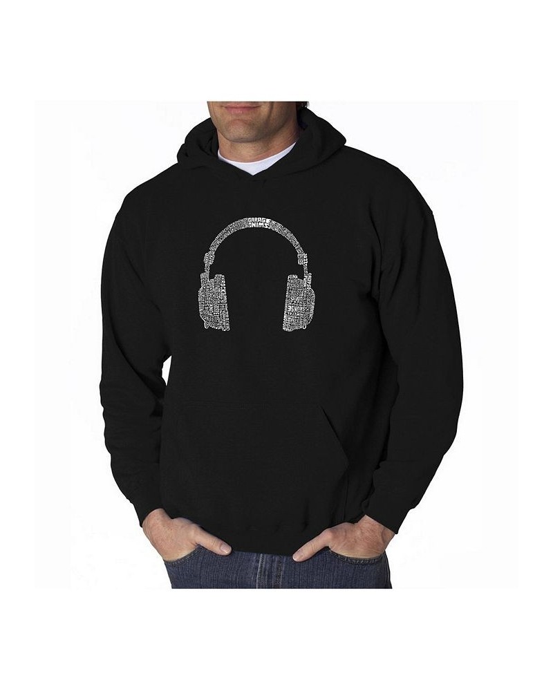 Men's Word Art Hoodie - Headphones - 63 Genres of Music Black $35.39 Sweatshirt