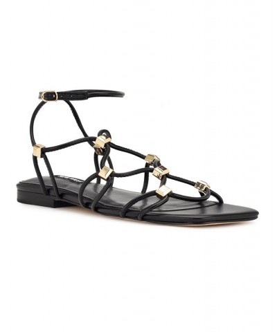 Women's Majah Square Toe Strappy Flat Sandals Black $45.39 Shoes