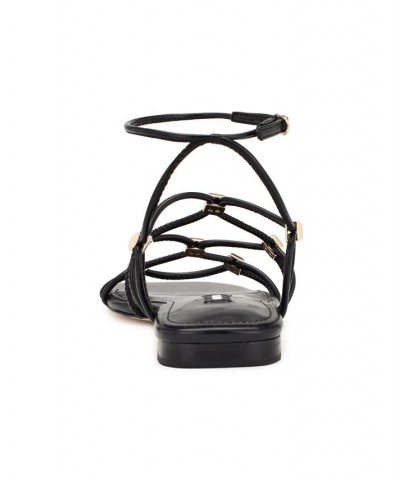 Women's Majah Square Toe Strappy Flat Sandals Black $45.39 Shoes