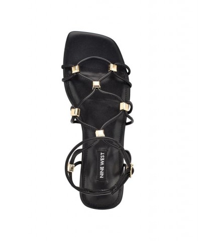 Women's Majah Square Toe Strappy Flat Sandals Black $45.39 Shoes