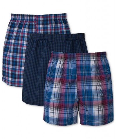 Men's 3-Pk. Ultimate Comfort Flex Fit Stretch Woven Boxers Blue $15.60 Underwear