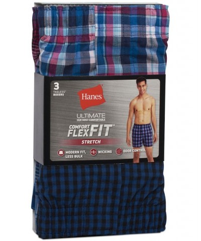 Men's 3-Pk. Ultimate Comfort Flex Fit Stretch Woven Boxers Blue $15.60 Underwear