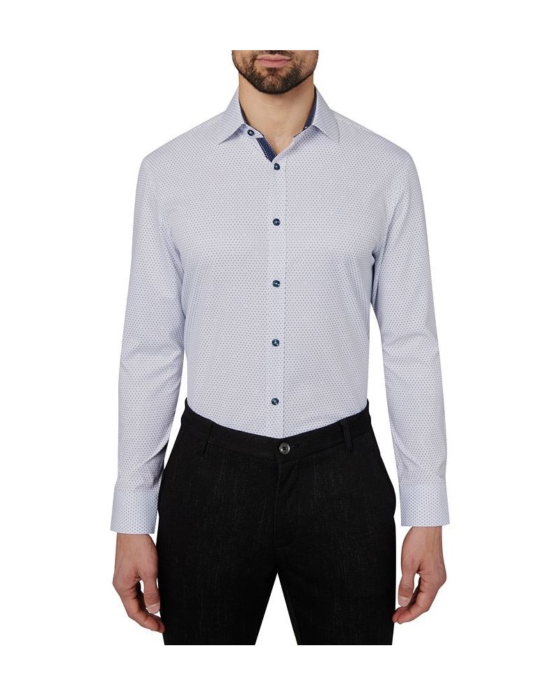 Men's Slim-Fit Non-Iron Performance Stretch Dot-Print Dress Shirt White $21.89 Dress Shirts