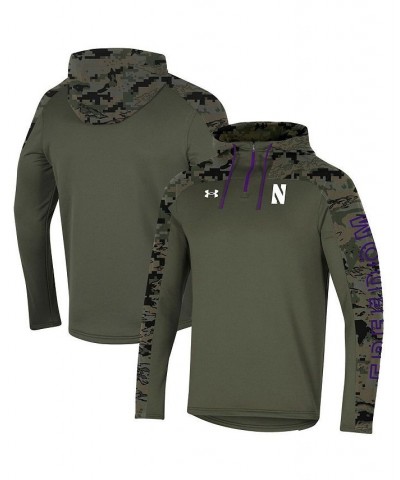 Men's Olive Northwestern Wildcats Freedom Quarter-Zip Pullover Hoodie $56.40 Sweatshirt