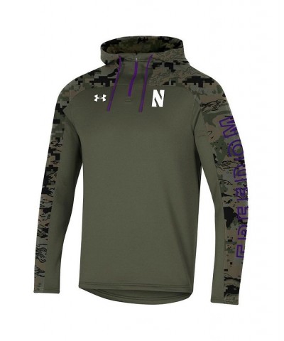 Men's Olive Northwestern Wildcats Freedom Quarter-Zip Pullover Hoodie $56.40 Sweatshirt