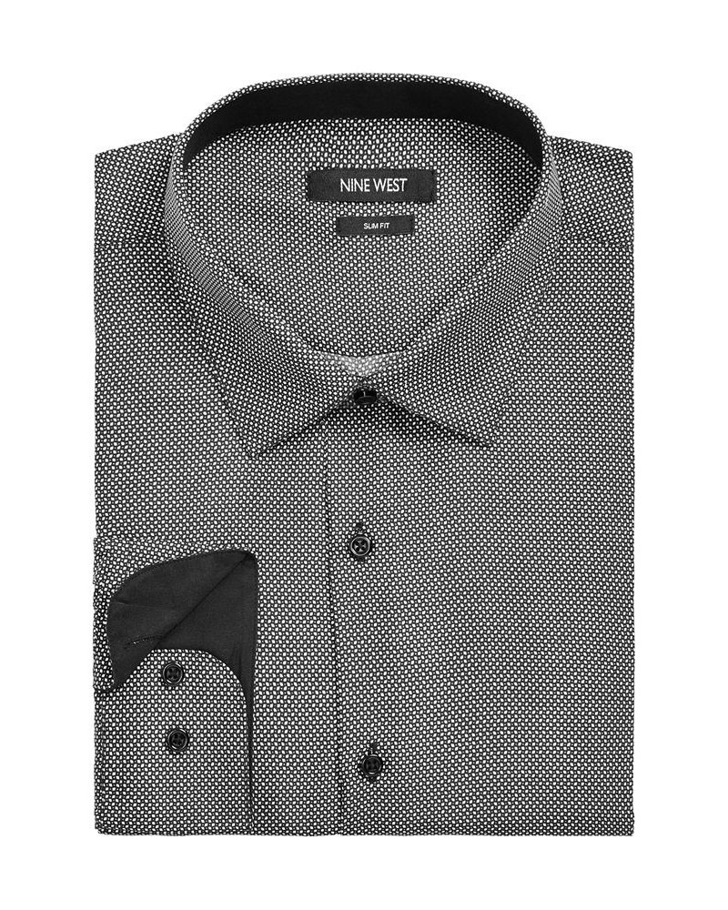 Men's Slim-Fit Performance Stretch Diamond Dot-Print Dress Shirt Black $17.38 Dress Shirts