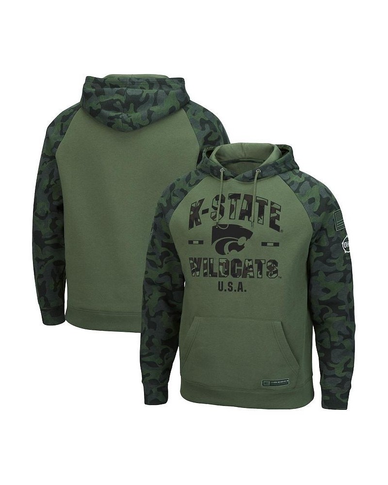 Men's Olive, Camo Kansas State Wildcats OHT Military-Inspired Appreciation Raglan Pullover Hoodie $26.10 Sweatshirt