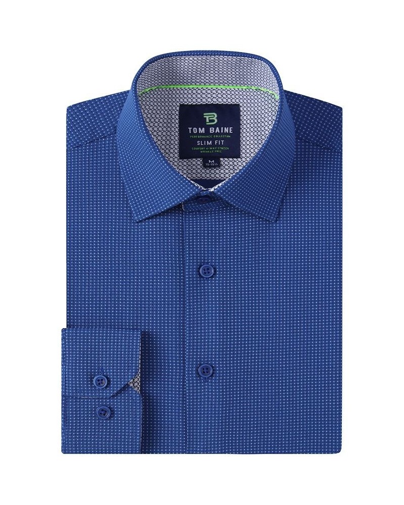 Men's Slim Fit Performance Long Sleeve Geometric Dress Shirt Navy Geo $18.90 Dress Shirts