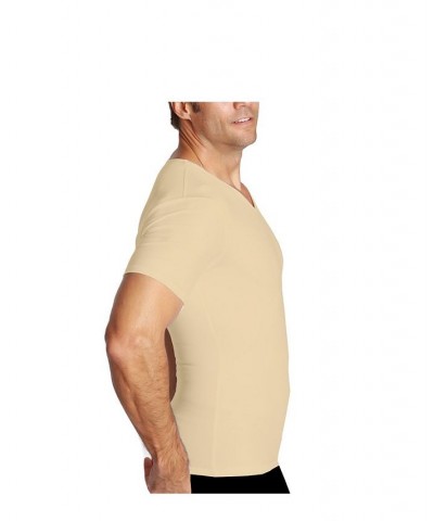 Men's Big & Tall Insta Slim Compression Short Sleeve V-Neck T-Shirt Tan/Beige $47.91 Undershirt