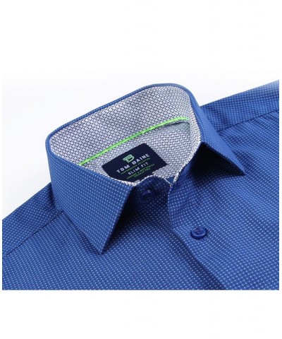 Men's Slim Fit Performance Long Sleeve Geometric Dress Shirt Navy Geo $18.90 Dress Shirts