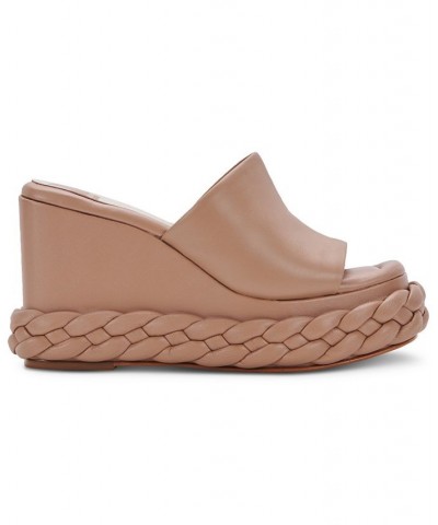 Women's Elene Braided Platform Wedge Sandals Brown $73.60 Shoes