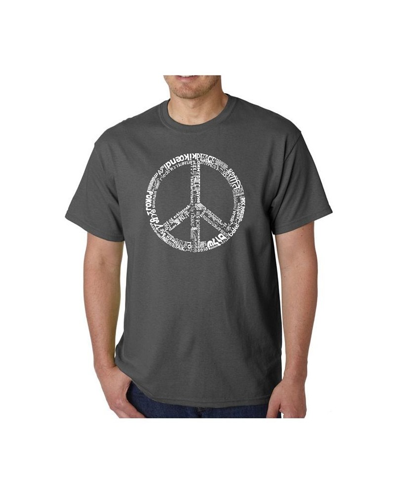 Mens Word Art T-Shirt - Peace Sign in 77 Languages Gray $22.50 T-Shirts