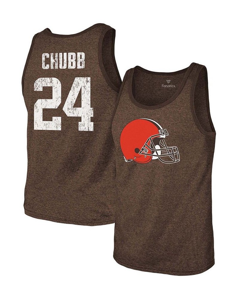 Men's Nick Chubb Heathered Brown Cleveland Browns Name Number Tri-Blend Tank Top $30.23 T-Shirts