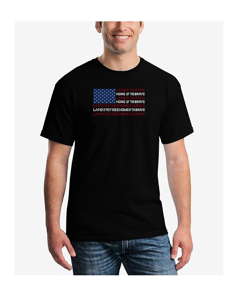 Men's Land of the Free American Flag Word Art Short Sleeve T-shirt Black $20.64 T-Shirts