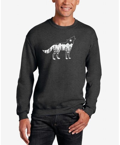 Men's Howling Wolf Word Art Crew Neck Sweatshirt Gray $28.49 Sweatshirt