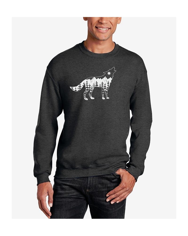 Men's Howling Wolf Word Art Crew Neck Sweatshirt Gray $28.49 Sweatshirt