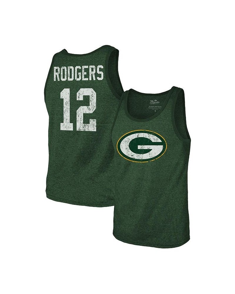 Men's Threads Aaron Rodgers Green Green Bay Packers Name & Number Tri-Blend Tank Top $29.15 T-Shirts