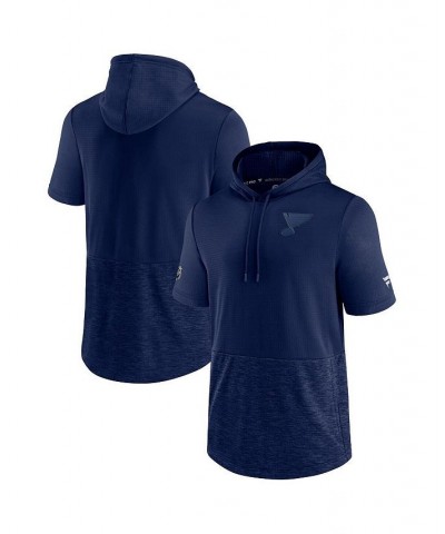 Men's Branded Navy St. Louis Blues Authentic Pro Travel and Training Short Sleeve Pullover Hoodie $45.04 Sweatshirt